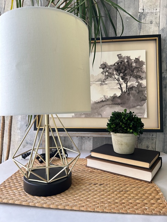 Other - 🌴Classy Industrial Gold & Black Geometric Table Lamp W/Shade | USB Port Outlet